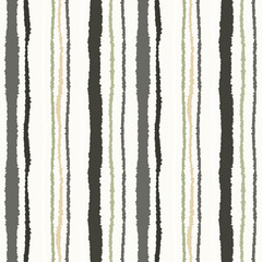 Seamless strip pattern. Vertical lines with torn paper effect. Shred edge texture. Olive, gray, cream colors on white background. Winter theme. Vector