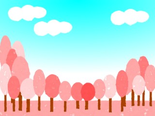 春　桜並木　背景　手描き風（ピンク）