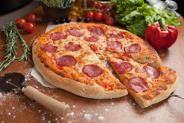 Salami pizza on the table
