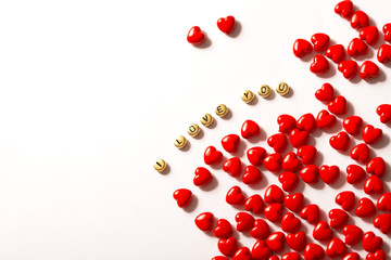 red hearts on a white background, The inscription I love you