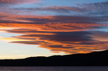 Lenticular clouds at sunset over Newberry Crater, Oregon