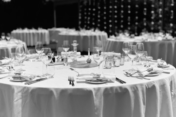 Decorated celebrating event table on sunny day outdoors background