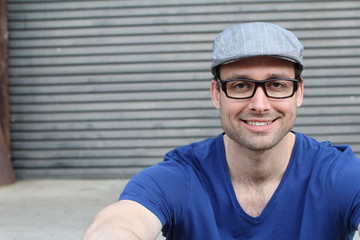 Beautiful Smiling Young man Portrait close up with Copy Space 