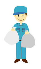 ゴミ袋を持つ作業員