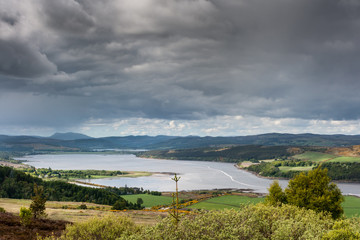 Dornoch Firth, Scotland - June 3, 2012: Panorama shows end of the Firth, bordered on both sides by...