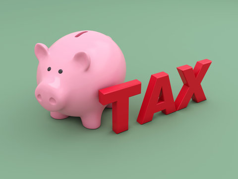 Tax Concept with Piggy Bank  - 3D Rendered Image