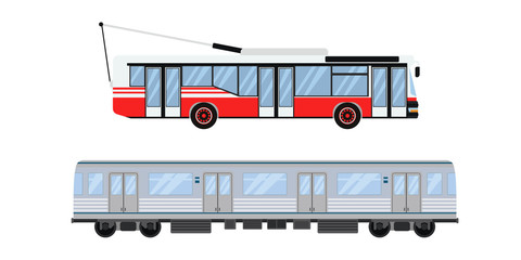 City road tram and trolleybus transport vector illustration.