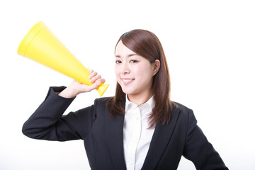 Attractive woman holding megaphone