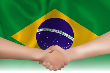 ブラジル　 国旗　手　握手 