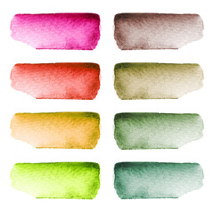 Set of colorful hand-painted watercolor brush strokes isolated on white background.