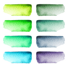 Set of colorful hand-painted watercolor brush strokes isolated on white background.
