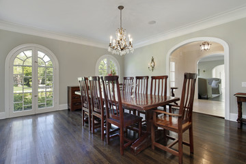 Dining room with circular doors