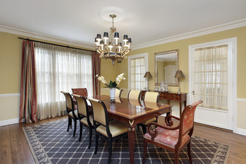 Dining room with gold walls