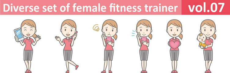 Diverse set of female fitness trainer, EPS10 vector format vol.07
