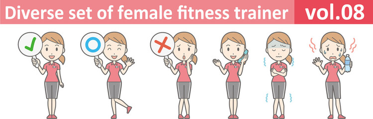 Diverse set of female fitness trainer, EPS10 vector format vol.08