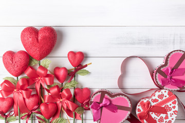 Valentine Heart Shape Gift Box, red form heart on wood.