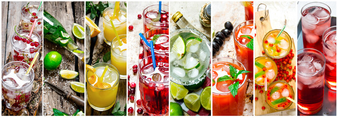 Food collage of fresh cocktails .