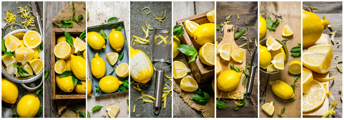 Food collage of fresh lemon.