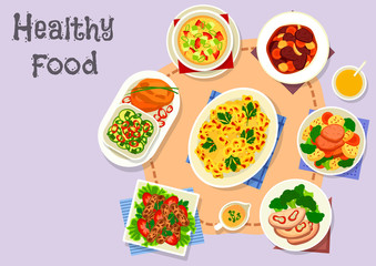 Diet menu icon with vegetable and meat dishes
