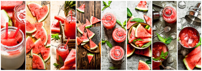 Fototapeta na wymiar Food collage of fresh watermelon.