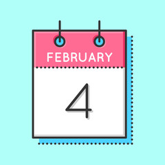 Vector Calendar Icon. Flat and thin line vector illustration. Calendar sheet on light blue background. February 4th, World Cancer Day Awareness