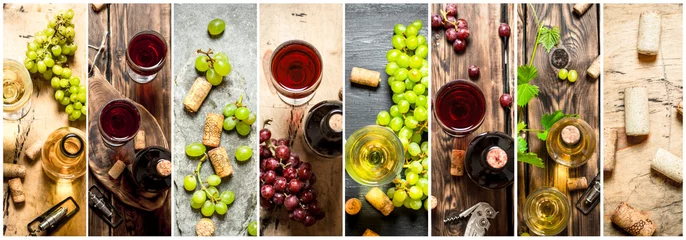 Tuinposter Voedselcollage van rode en witte wijn. © Artem Shadrin