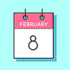 Vector Calendar Icon. Flat and thin line vector illustration. Calendar sheet on light blue background. February 8th. Chinese new year
