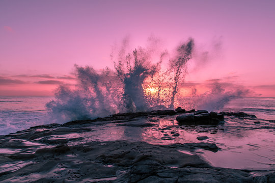 Crashing Waves At Sunset