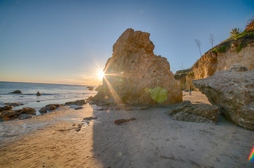Sunburst at El Matador State Beach near Malibu California just before Sunset
