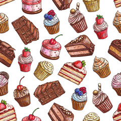 Cakes, cupcakes, muffins. Patisserie pattern