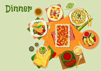Mexican cuisine dinner dishes icon for menu design