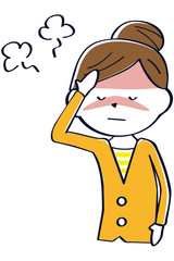 かわいい線画の女性　上半身　纏め髪　発熱