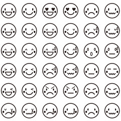 かわいい顔の表情パターンアイコン　白黒