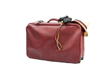 Old brown leather suitcase ready for travelling