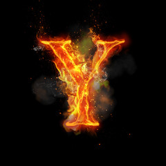 Fire letter Y of burning flame light
