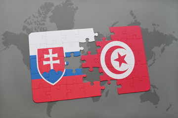 puzzle with the national flag of slovakia and tunisia on a world map