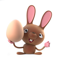 3d Cute cartoon Easter bunny rabbit holding an egg