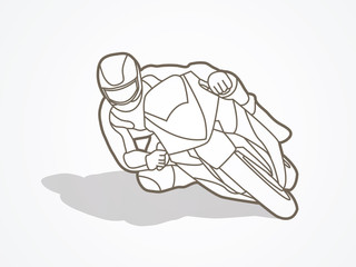 Motorcycle racing outline graphic vector.