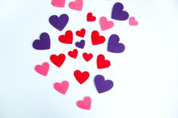 Colored hearts on a white background