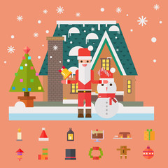Christmas and New Year santa gifts at home. Flat vector illustra