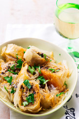 Mushroom and Leek Strudel.