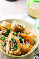 Mushroom and Leek Strudel.