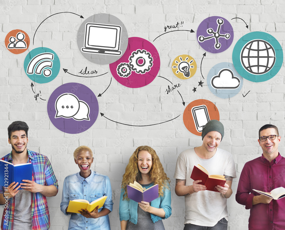 Wall mural internet network communication connection concept