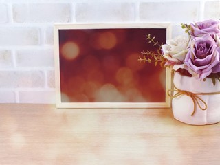 blank photo frame with bokeh filter color background