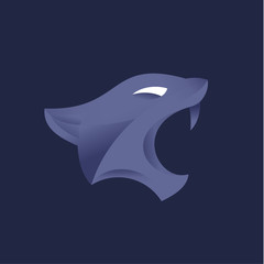 Lioness head with fangs sign in trend style purple gradient effects