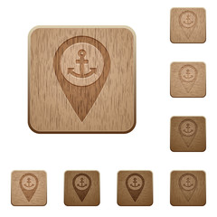 Sea port GPS map location wooden buttons