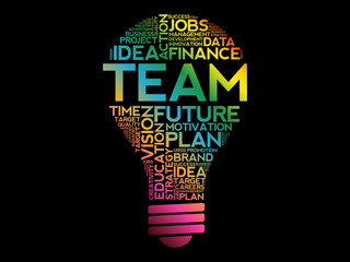 TEAM bulb word cloud collage, business concept