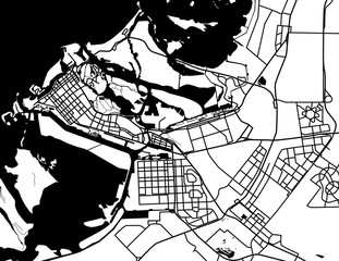 Black and white scheme of the Abu Dhabi, UAE. City Plan of Abu D