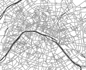 Black and white scheme of the Paris; France. City Plan of Paris