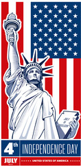 Independence Day, Statue of Liberty, USA flag © volod2943